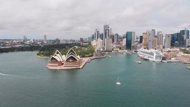 View of Sydney from the bay. Australia's main city with its skyscrapers, opera and port.