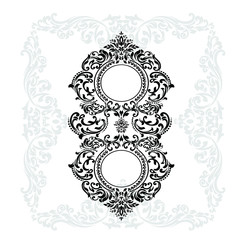 Vintage baroque frame scroll ornament engraving border floral retro pattern antique style acanthus foliage swirl decorative design element filigree calligraphy.