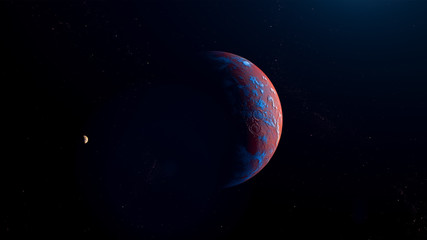 red exoplanet 3d render for background