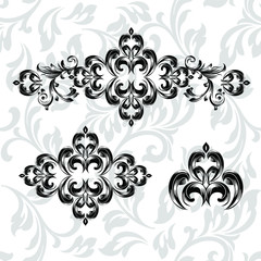 Fototapeta na wymiar Damask pattern vector element. Classic luxury old-fashioned ornament grunge background. Royal victorian texture for wallpaper, textile, fabric, wrapping. Exquisite floral baroque patterns.