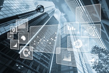 Big data analytics illustration and modern city