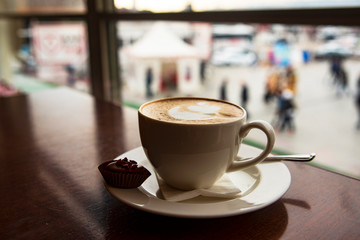 Coffee and snacks, drinking while watching through the window