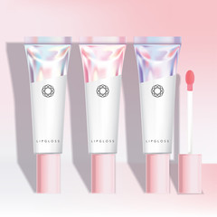 Vector Lip Gloss / Exfoliator / Tint / Stain / Hand Cream Tube in Holographic Tube Packaging