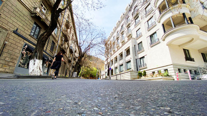 TBILISI, GEORGIA - APRIL 18, 2020: Empty Tbilisi, Street is normally gridlocked with shoppers and traffic.