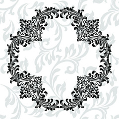 Vintage baroque frame scroll ornament engraving border floral retro pattern antique style acanthus foliage swirl decorative design element filigree calligraphy.