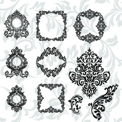 Damask pattern vector element. Classic luxury old-fashioned ornament grunge background. Royal victorian texture for wallpaper, textile, fabric, wrapping. Exquisite floral baroque patterns.