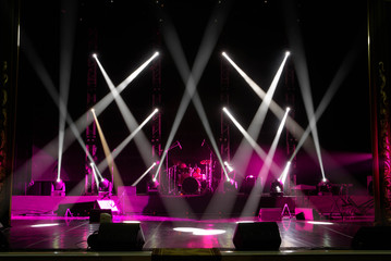 scene, stage light with colored spotlights and smoke