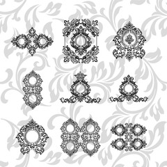  illustration VINTAGE. ornamental floral elements for tattoo, design, cards and prints. Abstract floral vector illustration.