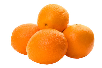 four whole orange on white background
