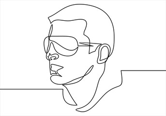 continuous line drawing of guy in glasses.flat vector icon