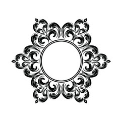 Vintage baroque frame scroll ornament engraving border floral retro pattern antique style acanthus foliage swirl decorative design element filigree calligraphy.