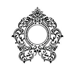 Vintage baroque frame scroll ornament engraving border floral retro pattern antique style acanthus foliage swirl decorative design element filigree calligraphy.