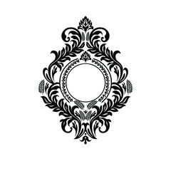 Vintage baroque frame scroll ornament engraving border floral retro pattern antique style acanthus foliage swirl decorative design element filigree calligraphy.