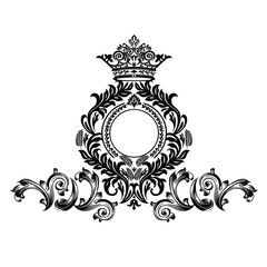 Vintage baroque frame scroll ornament engraving border floral retro pattern antique style acanthus foliage swirl decorative design element filigree calligraphy.