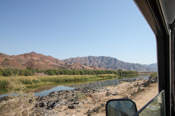 Obraz premium View of river from 4x4 window