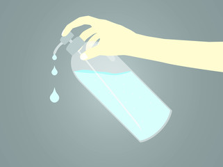 Illustration of human hand is pressing an alcohol gel