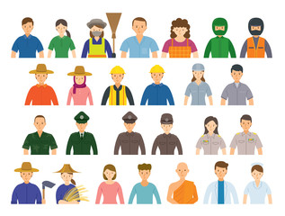 Group of Thai People Various Professions and Occupations, Career, Worker, Labor and Government Officer