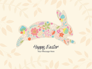 Spring Floral Easter Bunny Vector Card Template