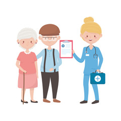 Doctor with old woman man kit and document vector design