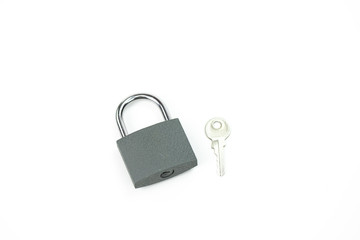 Locked padlock and key - symbol of security, personal data protection isolated on white background...