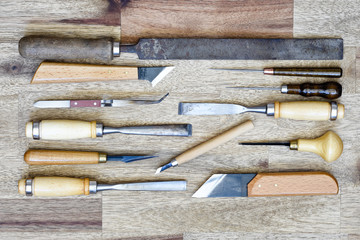 Tools in hobby workshop background