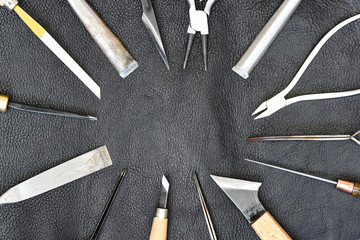 Tools in hobby workshop background