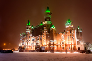 Fototapeta premium Russia, Yoshkar-Ola night view of the illuminated Republican Puppet Theater.