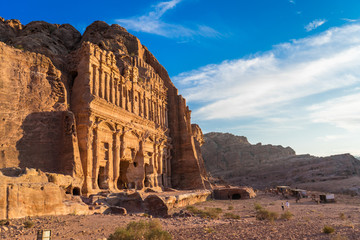 Royal tombs at sunset in Petra
