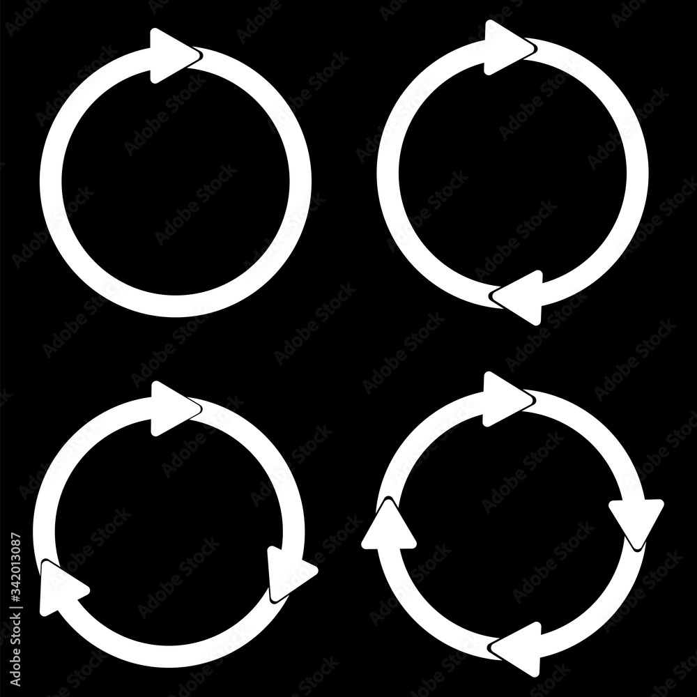 Poster white arrows in the shape of a circle without a gap on a black background. vector illustration. stoc