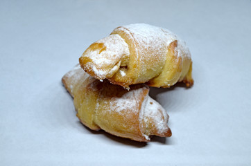Homemade pastry. Bagel, Croissants on a white background