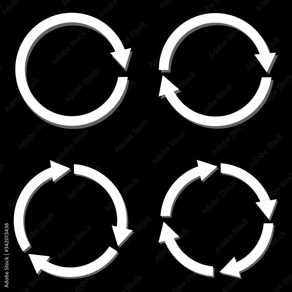 Poster white arrows in the shape of a circle with a gap on a black background. vector illustration. stock p