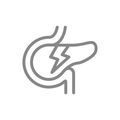Obraz premium Pancreas with acute pain line icon. Danger of human organ, digestive and endocrine system symbol