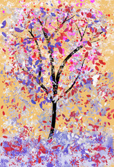 Spring Time Japanese Cherry Blossom Tree Illustration