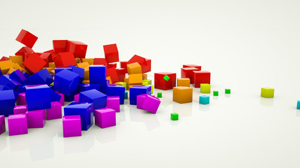Fototapeta premium multicolored three-dimensional cubes scattered on a white background. 3d render illustration
