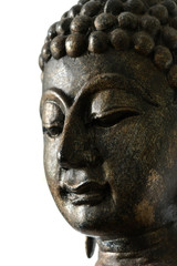 The face of the Buddha on a white scene