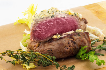 steak cut in half
