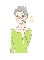 頬をつんつんして笑顔の女性