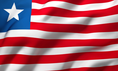 Flag of Liberia blowing in the wind. Full page Liberian flying flag. 3D illustration.