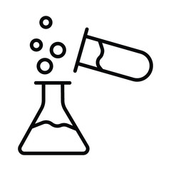 Chemistry beakers with Erlenmeyer flask and test tube holding chemicals flat vector icon