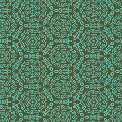 Green medallions geometric seamless vector pattern. Dark unisex surface print design. For fabrics, stationery and packaging.