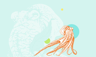 Wise looking octopus. Smart, detailed, with rich texture. 