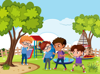 Obraz na płótnie Canvas Scene with kid bullying their friend in the park