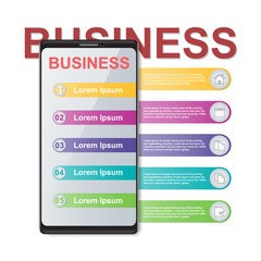 Business infographic design template with 3D smartphone icon. Online, marketing concepts, Vector illustration.