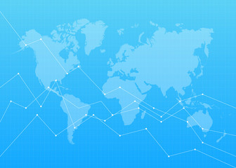 Financial chart graph background with world map