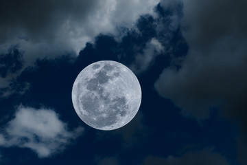 Fototapeta na wymiar Full moon on the sky with blurred clouds.