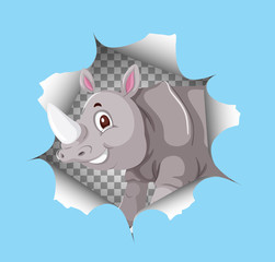 Cute rhino coming out of cracked wall