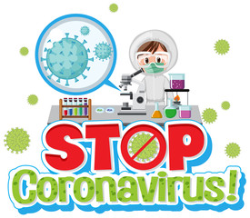 Coronavirus poster design with doctor working in lab
