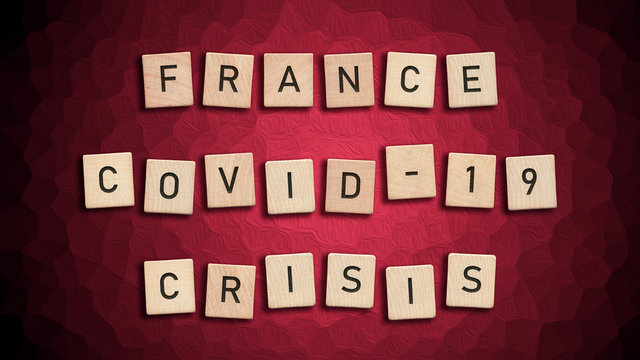 France Covid 19 crisis written with wooden tiles over red background - Powered by Adobe