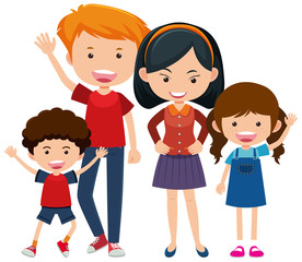 Happy family with parents and children on white background