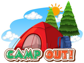 Font design for camp out with tent in the park